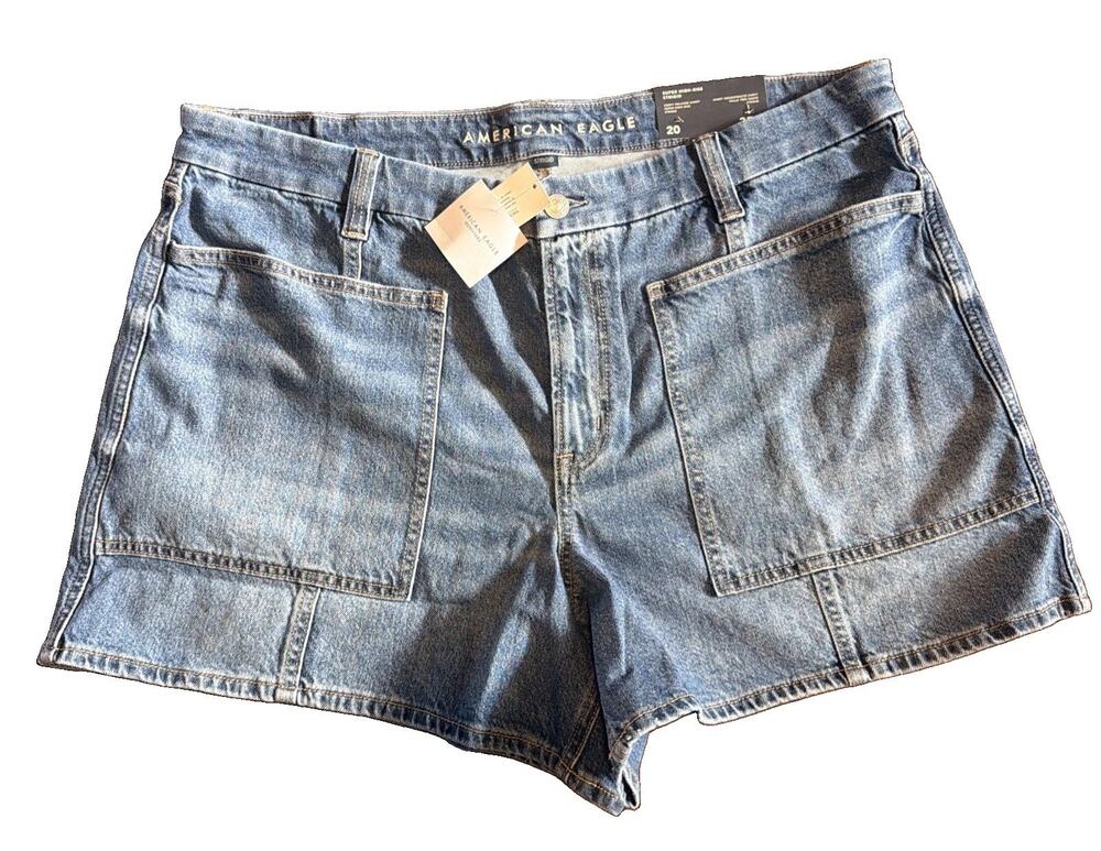 American Eagle Size 20 Super High Rise Strigid Curvy Relaxed Denim Shorts - New